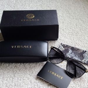 Versace Black and Gold Medusa Charm Polarized Sunglasses